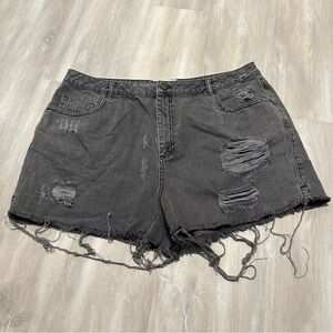 ASOS Curve Gray Denim Jean Distressed Shorts Sz 18